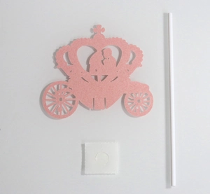 Glitter pink princess carriage cake topper with bride and groom silhouette for weddings