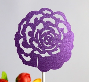 Sparkling purple rose cake topper with laser-cut glitter paper for birthday decoration