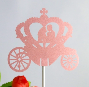 Décoration de Gâteau en Papier Nacré Pailleté Coupe au Laser Avec Bâton Carrosse Citrouille Colibri pour Mariage Anniversaire Fête