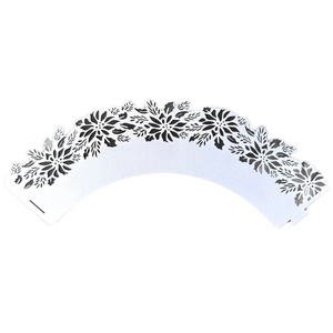 Laser cut white paper cupcake wrapper with elegant floral lace pattern for baking