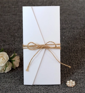 Wedding Invitation Cards Envelopes White Pearlescent Laser Cut Triangular Fold Blank Invitations With Hemp Rope Bow