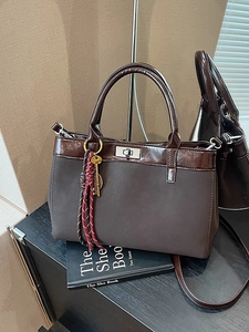Vintage Maillard Style Women Frosted PU Leather Handbag Patchwork Bucket Bag Fashion Commuter Shoulder Crossbody Bag With Lock