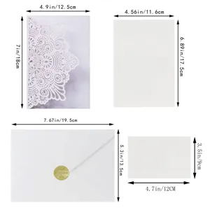 Size guide for laser-cut wedding invitations with detailed envelope and card dimensions