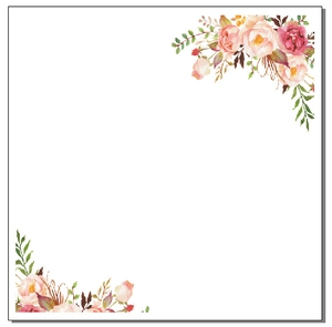 Detailed close-up of blank square wedding invitation with floral watercolor pattern