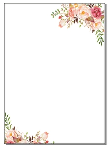 Detail of floral wedding invitation insert with pink watercolor roses and gold leaf accents