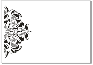 Detail of white wedding invitation card with intricate black floral mandala lace design