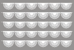 Detail of white lace paper bunting with 30pcs semi-circle hollowed-out party banners