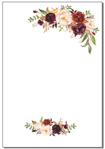 Blank wedding invitation card with watercolor floral frame on premium white pearlescent paper