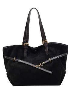 Retro black matte large capacity tote bag with elegant gold hardware and leather straps