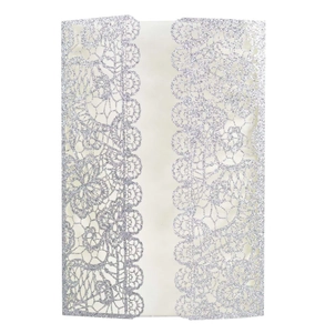 Elegant laser cut glitter wedding invitation cover with intricate floral lace patterns