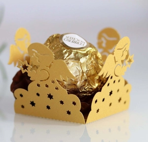 Laser cut gold paper candy box with angel and star design for weddings and parties