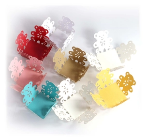 Laser cut hollow bear candy boxes for baby shower favors in multiple bright colors