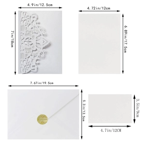 Guide des tailles détaillé pour les invitations de mariage blanches découpées au laser