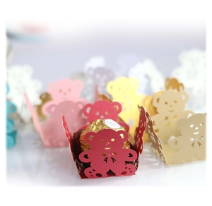 Detailed laser cut bear hollow candy holders in vibrant metallic colors for chocolate