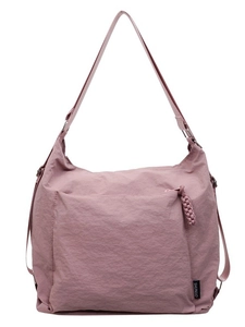 Pink oversized nylon tote bag with pleated texture and front zipper pocket for women
