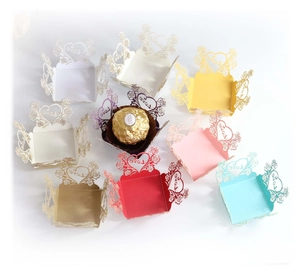 Laser-cut heart and rose paper chocolate wrappers with LOVE design in 8 assorted colors