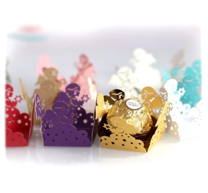 Laser cut angel hollow candy boxes for chocolate favors in assorted festive colors