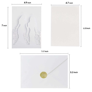 Laser cut wedding invitation set with two girls design and gold seal envelopes