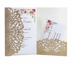 Inviti di Matrimonio Taglio Laser Carta Glitterata Intagliato Floreale Carte di Invito Buste Set per Fidanzamento Festa Cerimonia