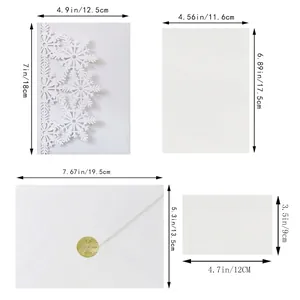 Laser cut white snowflake invitation set with envelope and gold seal 5x7 inch size