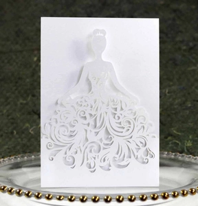 Detailed laser-cut hollow bride silhouette wedding invitation on white art paper card