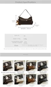 Detailed size chart and technical specifications for the vintage PU leather shoulder bag