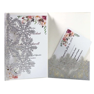 Laser Cut Snowflake Invitation Cards Set Glitter Artificial Pearl Paper Christmas Wedding Party Invitations With RSVP And Envelopes