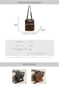 Detailed size chart for retro PU leather backpack with dimensions and straps specs