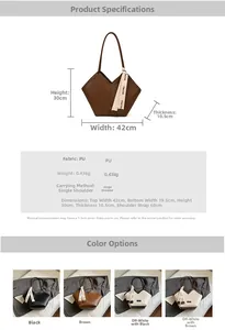 Detailed size chart and dimensions of the geometric PU tote bag with silk scarf accent