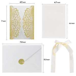 Laser cut glitter silver invitation set with white cards, envelopes and cream bows