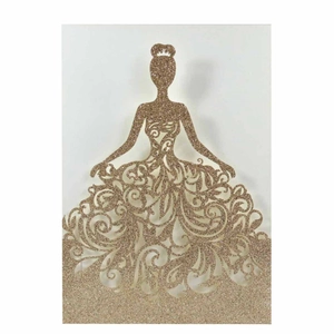 Laser cut champagne gold glitter princess silhouette wedding invitation card