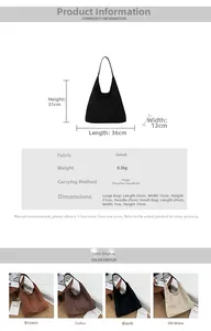Size chart for velvet tote bag showing large and small dimensions and color options