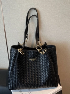 Sac Fourre-tout de Grande Capacité en Cuir PU Tissé pour Femmes Mode Chaîne Sac à Épaule Sac à Main de Navettage