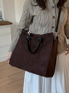 Borsa tote grande con stampa leopardata in pelle scamosciata marrone scuro donna
