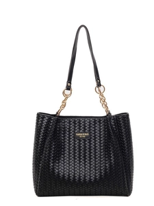 Sac cabas noir tressé avec chaîne dorée et grand compartiment pour le travail
