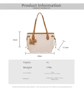Detailed size guide for beige tote bag showing 29x11.5x25cm dimensions and handle height