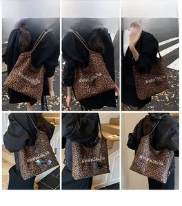 Multi-angle views of a stylish leopard print tote bag styled with modern outfits