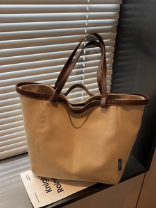 Minimalist Canvas Tote Bag Large Capacity Women Shoulder Bag With Synthetic Leather Trim Contrast Color Handbag Daily Work Travel