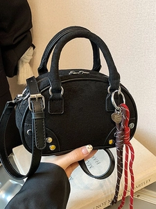 Vintage Women PU Suede Textured Crossbody Bag Small Rivet Boston Pillow Shoulder Bag Handbag With Charm For Autumn Winter
