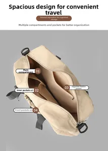 Internal view of a travel tote bag showing multi-compartment storage and interior pockets