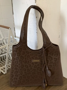 Women Leopard Print Tote Bag PU Leather Large Capacity Shoulder Bag Retro Fashion Top Handle Handbag For Daily Commuting