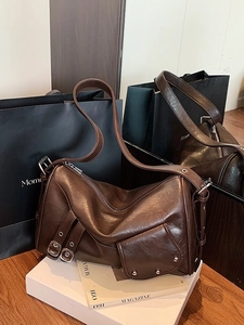 Sac à Épaule Vintage en Cuir PU pour Femmes Style Moto Rétro Sac Fourre-tout Grande Capacité Sac à Bandoulière Décontracté