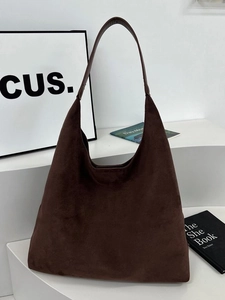 Vintage Women Large Capacity Suede Tote Bag Minimalist Synthetic Leather Shoulder Bag Commuter Handbag Set With Inner Pouch