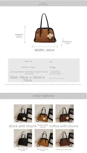 Spécifications détaillées du sac à main en cuir PU avec charm d'ours en peluche