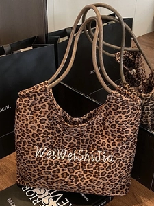 Women Leopard Print Tote Bag Fashion Large Capacity PU Leather Shoulder Bag Retro Commuting Shopping Top Handle Bag