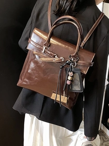 Sac à dos vintage en cuir ciré marron foncé avec bretelles réglables pour voyage et école