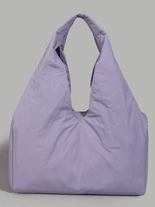 Minimalist large capacity lavender tote bag in wrinkled nylon for casual commuting wear