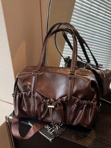 Grand Sac Fourre-Tout Froncé Vintage Pour Femmes Similicuir Sac à Bandoulière Décontracté Navette Sac à Main Mode Sac à Bandoulière Plissé