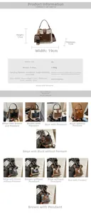 Size guide and specs for PU leather bucket bag with dimensions 19x17x11cm and colors