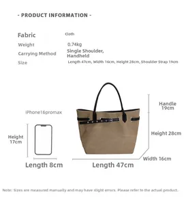 Größentabelle für Shopper-Tasche mit Maßen 47x28x16cm und Riemendetails im Detail